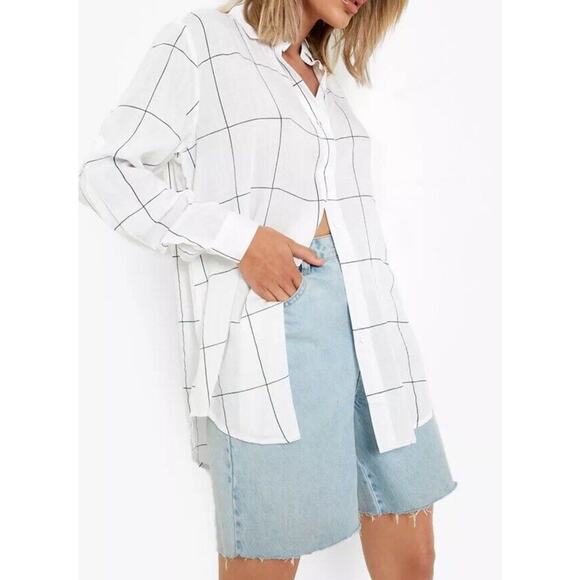 Boohoo Shirt Womens Size US 18 Oversized Black & White Button Front Casual - Picture 2 of 7